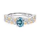 D'Joy AA Blauer Zirkon, Weißer Zirkon Ring 925 Silber platiniert und vergoldet (Größe 17.00) ca. 1,55 ct