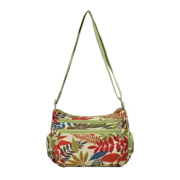 Multitaschen-Tasche mit Blattmuster, 26x10x20cm, hellgr&uuml;n