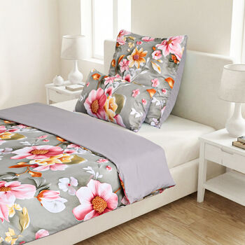 6-teiliges Wendebettw&auml;sche-Set mit Blumenmuster, ca. 75 gsm, 2 Bettbez&uuml;ge und 4 Kissenbez&uuml;ge, 135 x 200 cm, Dunkelgr&uuml;n