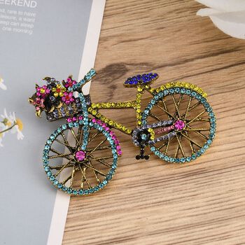 Mehrfarbige Kristall-Brosche, Fahrrad