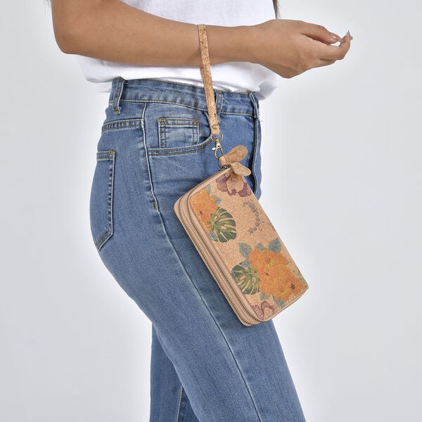 Kork-Brieftasche mit RFID Schutz und Blumenmuster, Khaki image number 3