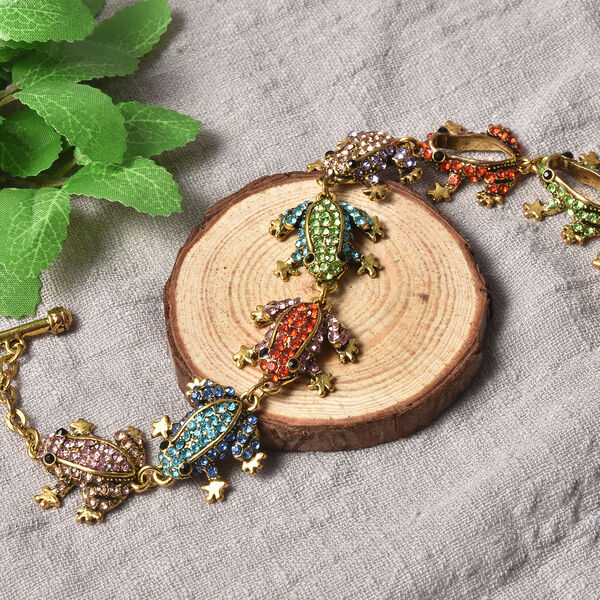 Mehrfarbiges Kristall-Frosch-Armband in Goldton image number 1