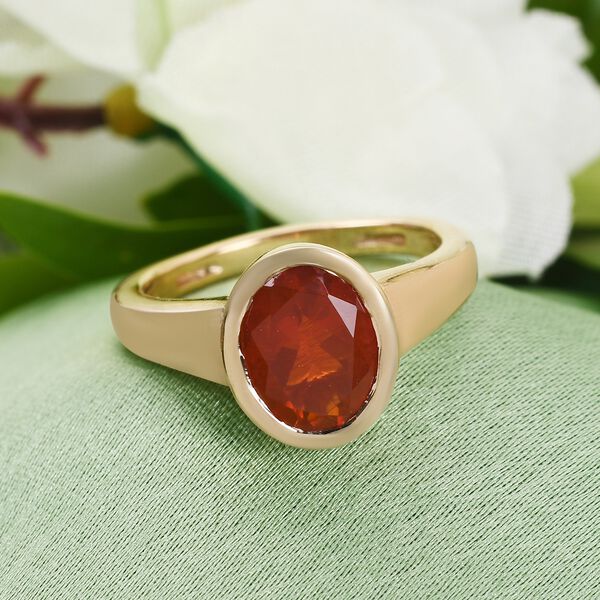 Mexikanischer Kirschfeuer-Opal Solitär Ring 925 Silber 585 Vergoldet image number 2