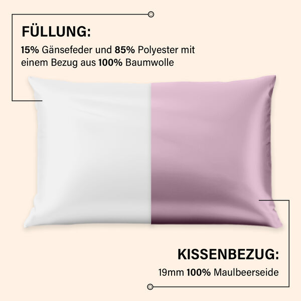 Serenity Night - 100% Maulbeerseide Sommerseidendecke mit Seidenf&uuml;llung Daunenkissen und Seidenkissenbezug Puderrosa image number 4