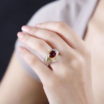 AA Afrikanischer Rubin (Fissure gef&uuml;llt) Ring 925 Silber Rhodiniert und 750 Gelbgold Vermeil (Gr&ouml;&szlig;e 20.00) ca. 2,93 ct