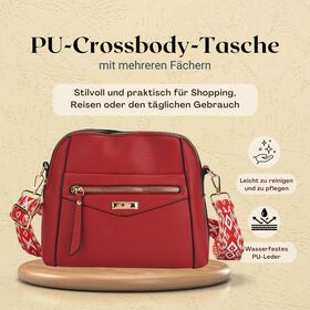 Crossbody-Tasche mit Mehrfachfächern, Kunstleder, 24 x 9,5 x 21 cm, Rot