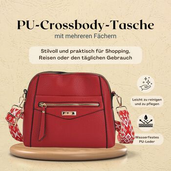Crossbody-Tasche mit mehreren Rei&szlig;verschlussf&auml;chern und abnehmbarem Gurt, 25x9x18cm, Rot