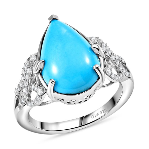 D'Joy AA Sleeping Beauty T&uuml;rkis, Wei&szlig;er Zirkon Ring 925 Silber rhodiniert (Gr&ouml;&szlig;e 18.00) ca. 4.86 ct image number 4