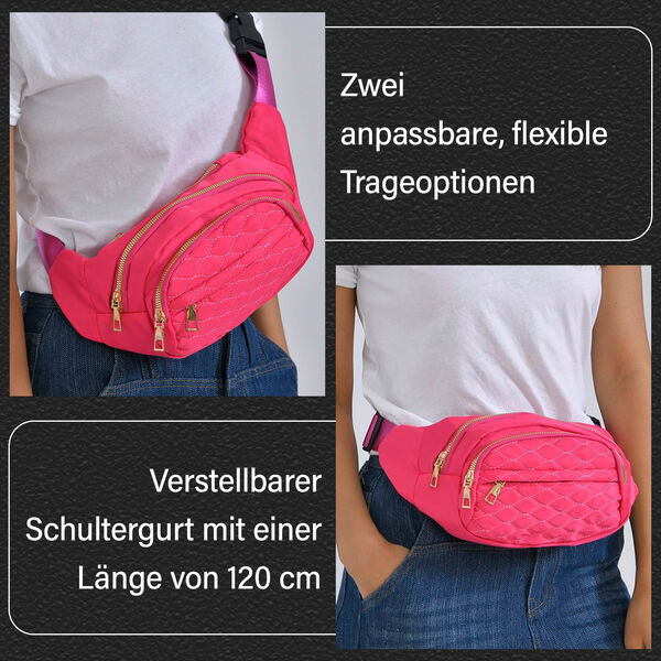Multifunktionale RFID-gesch&uuml;tzte Nylon G&uuml;rteltasche mit Schnellverschluss, 36x4x13cm, Rosa image number 3