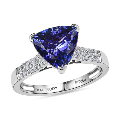 Rhapsody AAAA Tansanit, Weißer Diamant Ring 950 Platin (Größe 19.00) ca. 3,61 ct image number 0