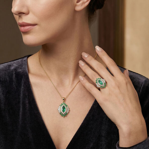 D&rsquo;Joy AAA Kagem sambischer Smaragd und Moissanit Anh&auml;nger mit 50cm Kette und Ring image number 3