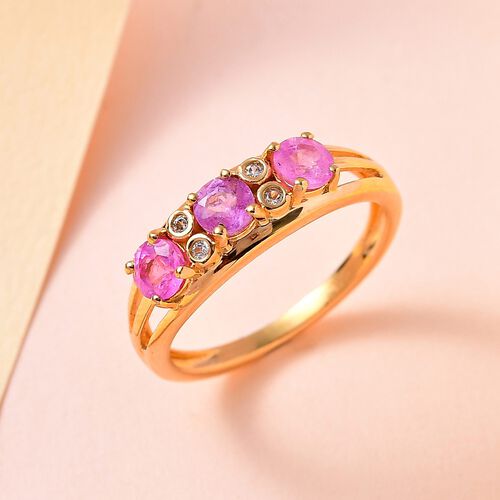 Ilakaka Rosa Saphir (Fissure gefüllt), weißer Zirkon Ring, 925 Silber vergoldet (Größe 20.00) ca. 1.15 ct image number 1