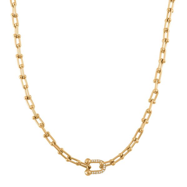 Wei&szlig;e Kristall Halskette, ca. 45 cm+ 5 cm Extender, Reiner Edelstahl, goldfarben