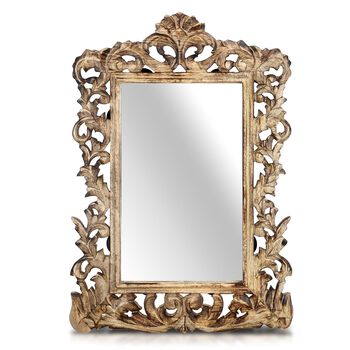 NAKKASHI Handgefertigter Wandspiegel aus Mangoholz im Vintage-Stil, 61x45 cm