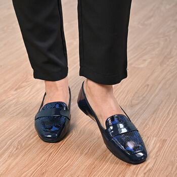 LA MAREY - Damen Mokassins, Schlangenhautmuster, Gr&ouml;&szlig;e 39, Dunkelblau