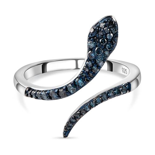 Blauer Diamant-Schlange-Ring, 925 Silber platiniert, 0,25 ct. image number 0