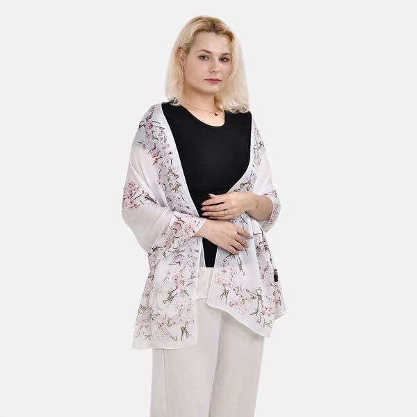 LA MAREY - 100% Maulbeeren-Seidenschal, Chiffon, 60x170 cm, Wei&szlig; image number 7