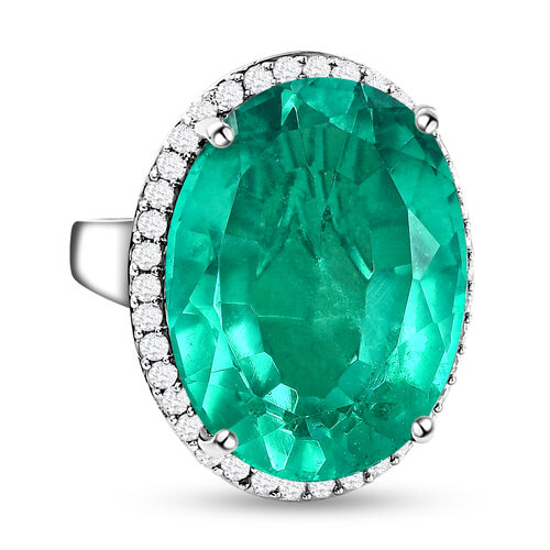 Smaragd-Triplett-Quarz und weißer Zirkon-Ring - 34,05 ct. image number 0
