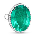 Smaragd-Triplett-Quarz und weißer Zirkon-Ring, 925 Silber platiniert (Größe 16.00) ca. 34,05 ct