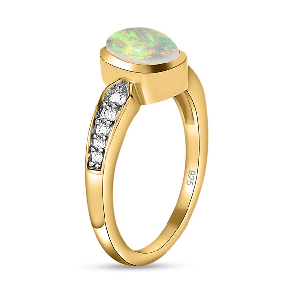 Natürlicher, äthiopischer Opal und weißer Zirkon-Ring, 925 Silber vergoldet  ca. 0,80 ct image number 5