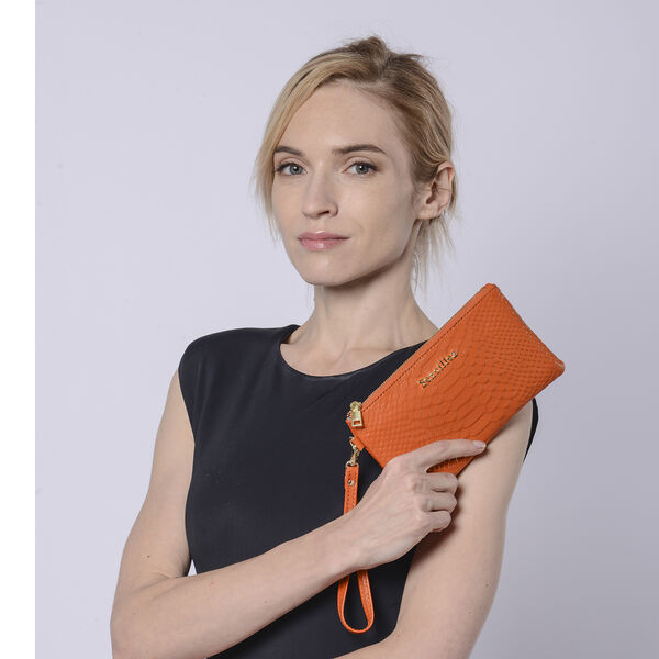 SENCILLEZ - 100% Leder Clutch, Orange image number 3