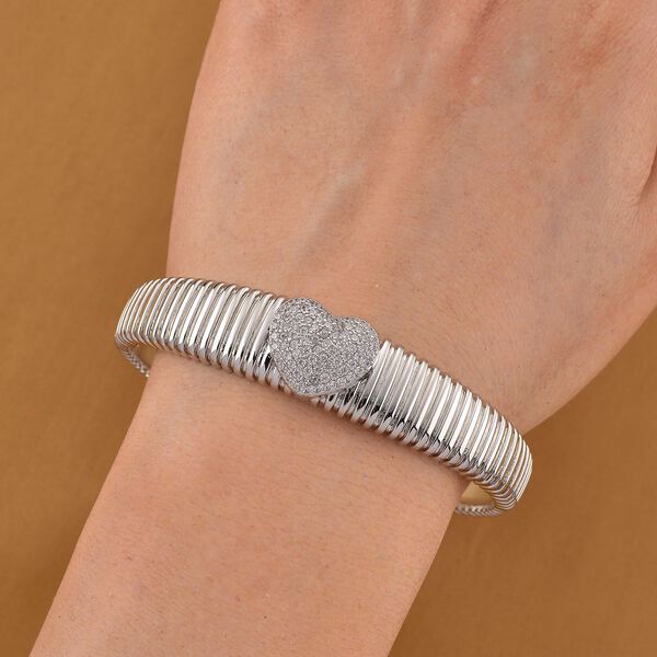 Weißer Zirkonia Armreif ca. 19 cm Nickelfreies Messing, silberfarben image number 2