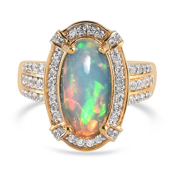 Nat&uuml;rlicher, &auml;thiopischer Opal und Zirkon-Ring, 925 Silber Gelbgold Vermeil  ca. 2,90 ct