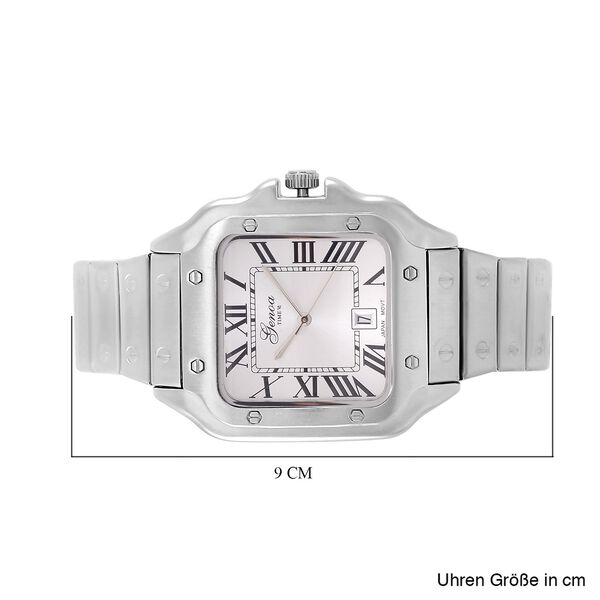 GENOA - Elegante Japan-Uhr mit Datumsfunktion, IPS-versilbertem Geh&auml;use, r&ouml;mischen Ziffern, Edelstahlarmband, 3 ATM Wasserdichtigkeit, 20 cm image number 8