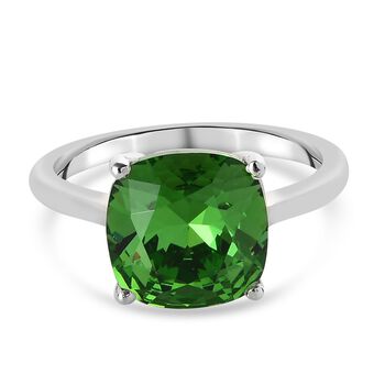 LUSTRO STELLA - &ouml;sterreichischer, farngr&uuml;ner Kristall Solit&auml;r-Ring, 925 Silber platiniert (Gr&ouml;&szlig;e 16.00) ca. 3,19 ct