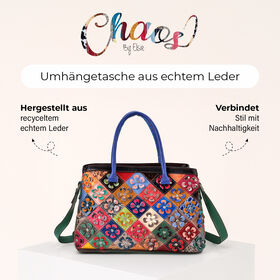 Chaos by Elsie Crossbody-Tasche aus echtem Leder, Multicolor mit gewebtem Muster, RFID-Schutz und Mini-Taschenlampe, 37x14,5x25 cm