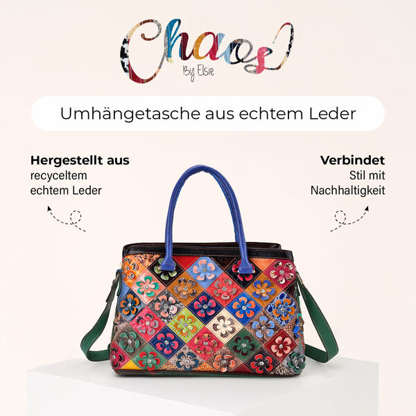 Chaos by Elsie Crossbody-Tasche aus echtem Leder, Multicolor mit gewebtem Muster, RFID-Schutz und Mini-Taschenlampe, 37x14,5x25 cm image number 2