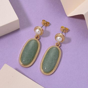 Gr&uuml;ner Aventurin, Wei&szlig;e S&uuml;&szlig;wasser Perle Ohrringe, golfarben