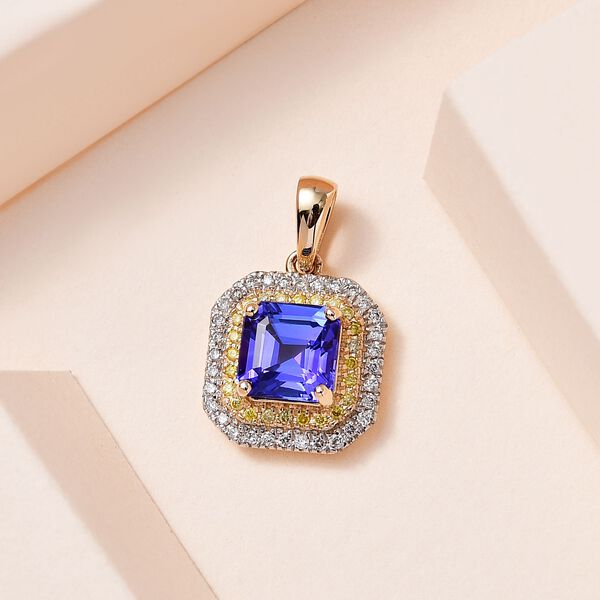 AAA Tansanit, nat&uuml;rlicher gelber und wei&szlig;er Diamant-Anh&auml;nger in 585 Gelbgold - 1,90 ct. image number 8