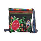 Blumen Stickerei Umhängetasche, verstellbarer Riemen, 23 x 24 cm, Pink Grün