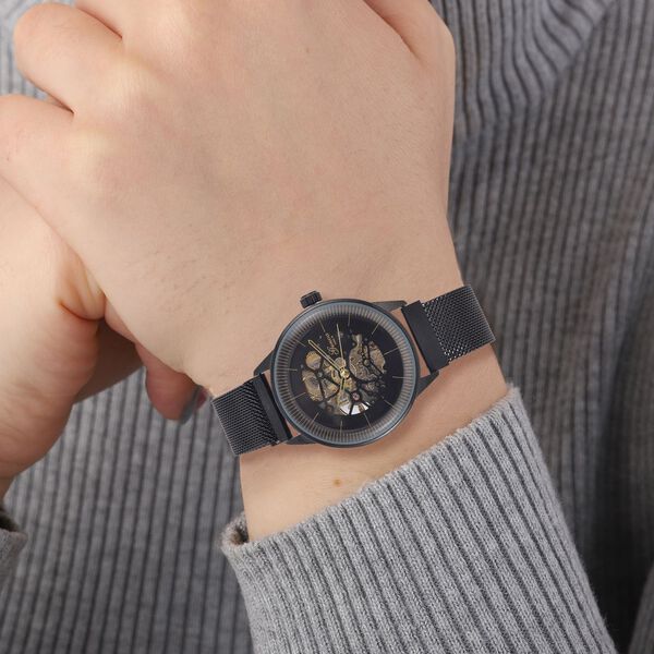 GENOA Automatik Mechanische Uhr mit Schwarzem Sonnenschein-Hohlzifferblatt und Modernem Minimalistischem Runddesign image number 2