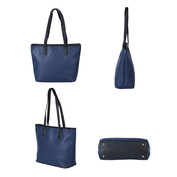 Moderne Handtasche aus naturfreundlichem Kunstleder, Karomuster, Blau image number 3