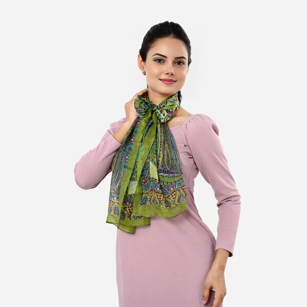 LA MAREY Seidenschal 100% Seide 48 x 160 cm Gr&uuml;n image number 2