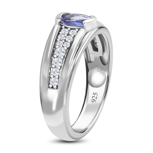 AAA Tansanit, wei&szlig;er Zirkon Ring, 925 Silber platiniert (Gr&ouml;&szlig;e 17.00) ca. 0.90 ct image number 4