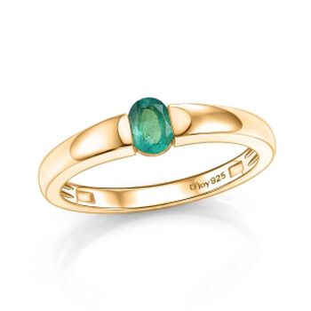 D'Joy AAA Kagem Sambischer Smaragd (Oval) Ring 925 Silber 750 Vergoldet (Gr&ouml;&szlig;e 17.00) ca. 0.33 ct