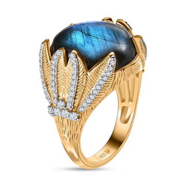 GP Italianische Garten Kollektion-AAA Labradorit, Wei&szlig;er Zirkon Ringe 925 Silber Gelbgold Vermeil (Gr&ouml;&szlig;e 19.00) ca. 14.08 ct image number 5