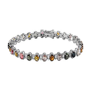 Mehrfarbiges-Turmalin und weißes Zirkon Armband, ca. 20 cm, 925 Silber platiniert ca. 13.95 ct