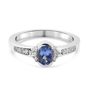 Tansanit und Zirkon Ring 925 Silber platiniert (Gr&ouml;&szlig;e 16.00) ca. 0,65 ct