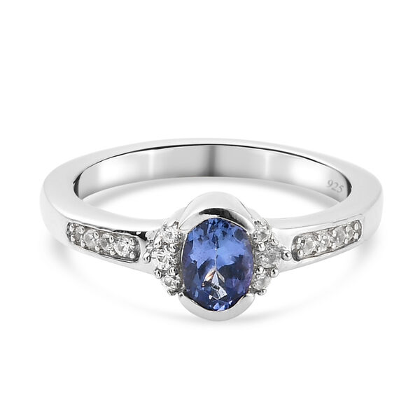 Tansanit und Zirkon Ring 925 Silber platiniert  ca. 0,65 ct