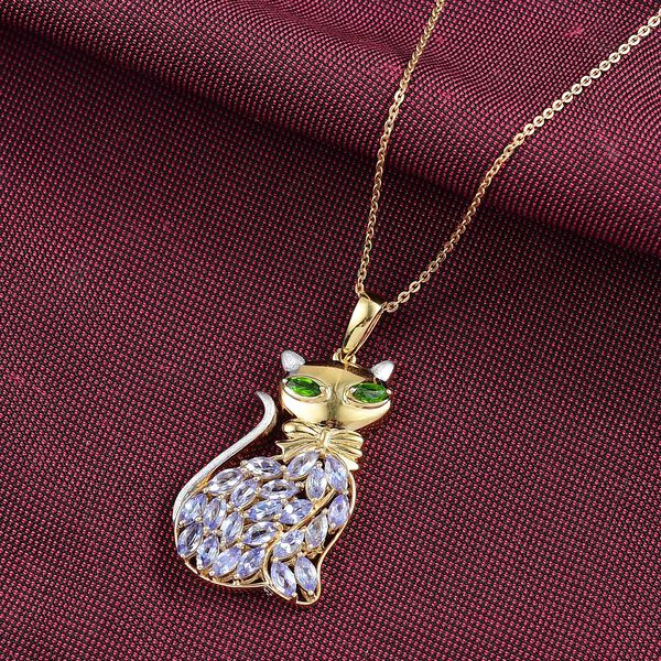 D'Joy Tansanit und natürlicher Chromdiopsid zweifarbiger Anhänger mit 50cm Kette - 2,18 ct. image number 2