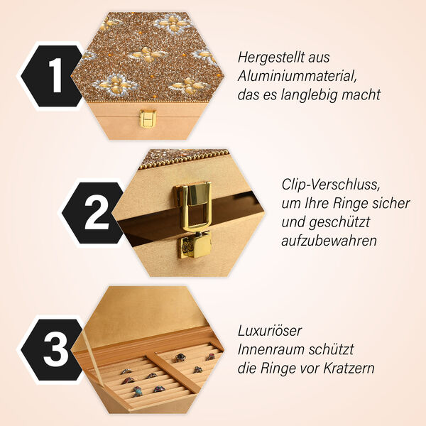 Schmuckbox bestickt mit Perlen und Pailletten, Gold image number 3