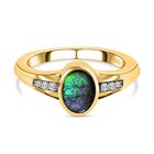 Kanadischer Ammolit, weißer Zirkon Ring, 925 Silber Gelbgold Vermeil, (Größe 19.00) ca. 1.24 ct