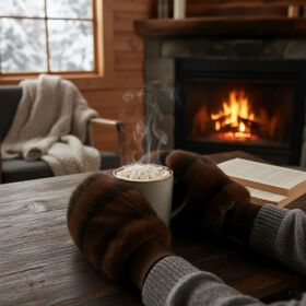 Flauschige Fäustlinge mit Kunstfell und Strickbündchen, Einheitsgröße, Dunkelbraun