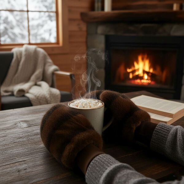 Flauschige F&auml;ustlinge mit Kunstfell und Strickb&uuml;ndchen, Einheitsgr&ouml;&szlig;e, Dunkelbraun image number 2