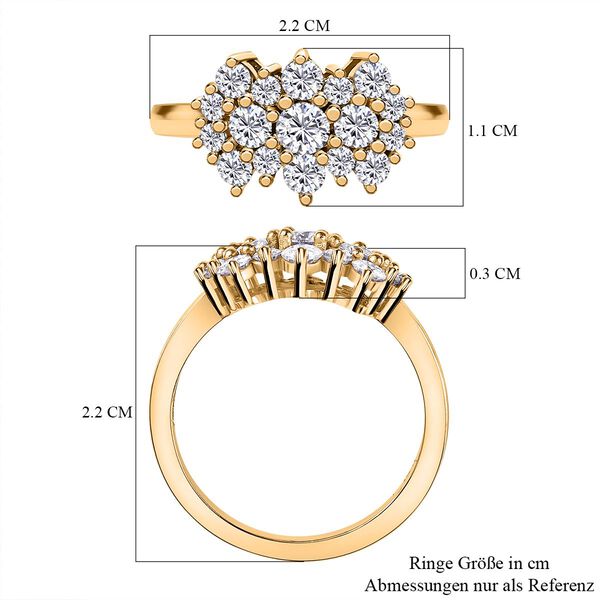 Moissanit Cluster Ring, 925 Silber mit Gelbgold Vermeil - 1 ct. image number 7