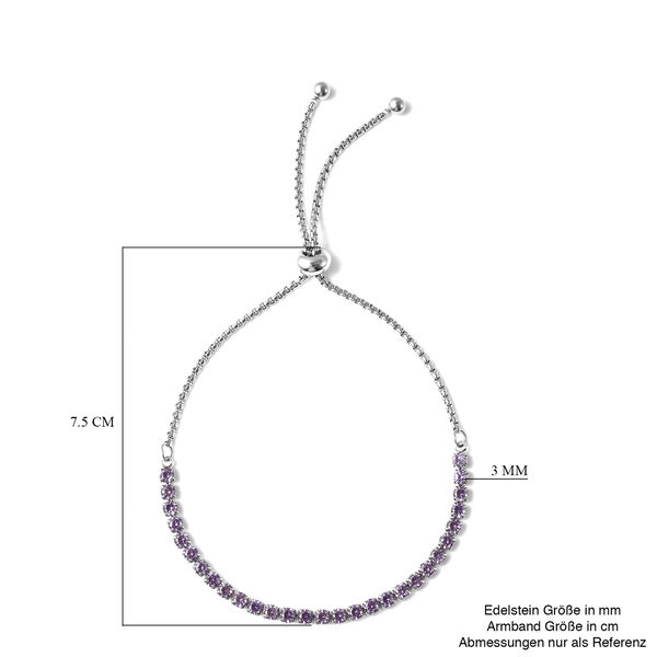 Simulierter Lila Diamant Flexibel Bolo Armband 15-22 cm Edelstahl ca. 3,56 ct image number 5